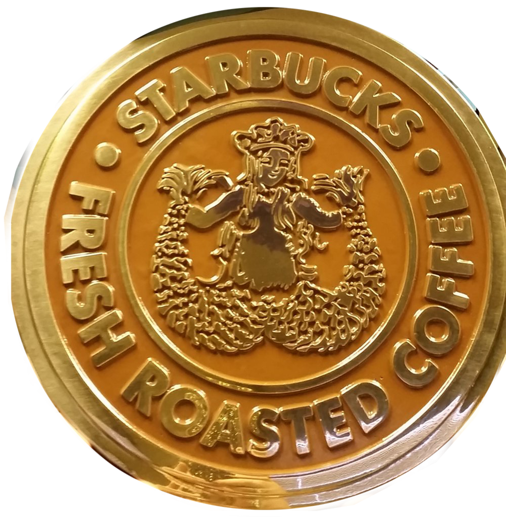 3d-cast-bronze-plaque-starbucks 3d sculpted cast bronze seal starbucks gold